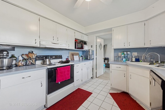 901 E Krage Dr, Addison, IL 60101 - kitchen with electric range, under cabinet range hood, dishwasher, light countertops, and light tile patterned floors