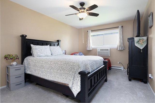808 E Old Willow Rd Unit 208, Prospect Heights, IL 60070 - bedroom with light carpet, a wall unit AC, baseboard heating, and baseboards