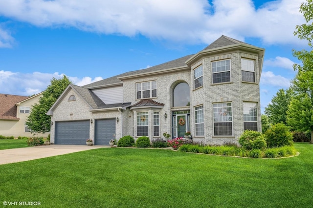 5436 Swan Cir, Hoffman Estates, IL 60192 - view of front of home with concrete driveway, a front yard, brick siding, a garage, and roof with shingles
