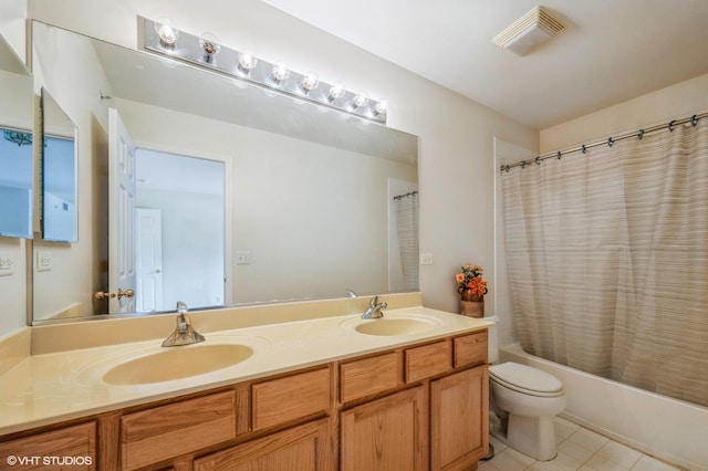 5436 Swan Cir, Hoffman Estates, IL 60192 - bathroom with double vanity, shower / bathtub combination with curtain, and tile patterned floors