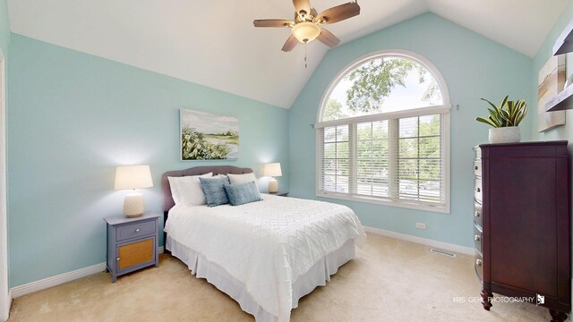 2515 Thurston Ct, Aurora, IL 60502 - bedroom featuring vaulted ceiling, light colored carpet, and ceiling fan