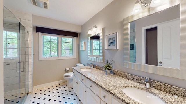 2515 Thurston Ct, Aurora, IL 60502 - bathroom with double vanity, healthy amount of natural light, and a shower stall