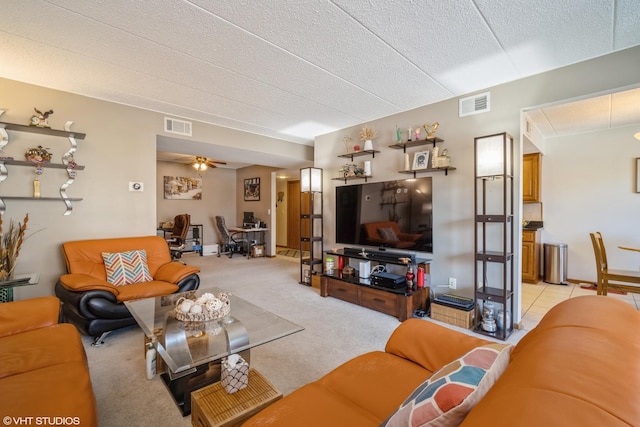 1380 Oakwood Ave Unit 306, Des Plaines, IL 60016 - living area featuring an office area, ceiling fan, light carpet, and a textured ceiling