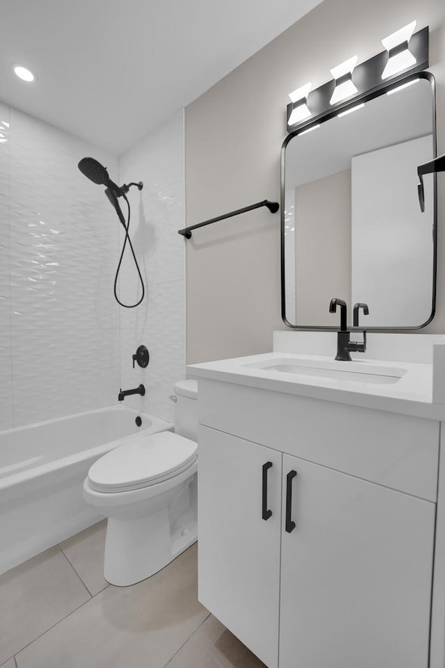 18624 W Pamela Pl, Gurnee, IL 60031 - bathroom with bathtub / shower combination, vanity, tile patterned flooring, and recessed lighting