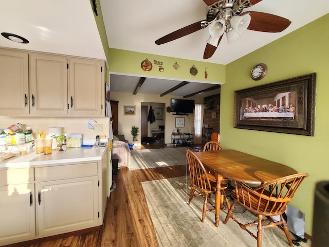 42W490 Kedeka Rd, Sugar Grove, IL 60554 - dining room featuring wood finished floors, ceiling fan, and beam ceiling