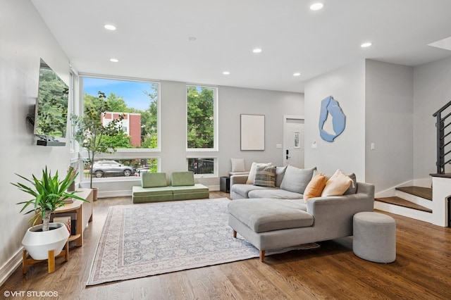 1633 N Saint Louis Ave, Chicago, IL 60647 - living room with stairs, recessed lighting, and wood finished floors