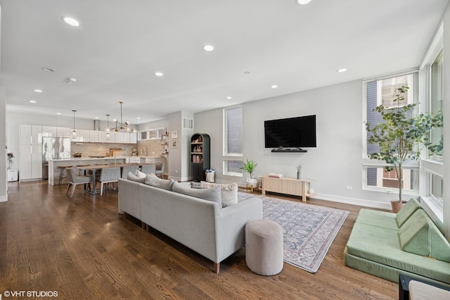 1633 N Saint Louis Ave, Chicago, IL 60647 - living area featuring recessed lighting, a chandelier, and dark wood-type flooring