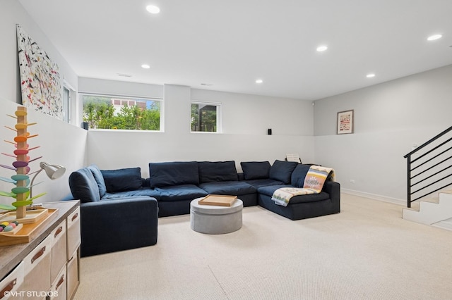 1633 N Saint Louis Ave, Chicago, IL 60647 - carpeted living room featuring recessed lighting and stairs