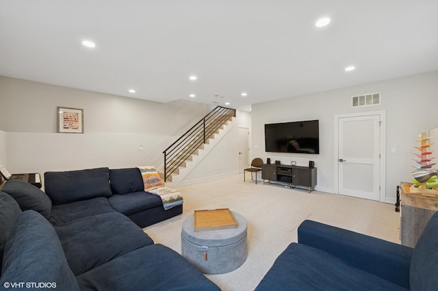 1633 N Saint Louis Ave, Chicago, IL 60647 - carpeted living room featuring recessed lighting and stairs