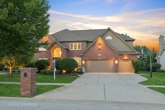 3136 Kewanee Ln, Naperville, IL 60564 - traditional-style house featuring brick siding, concrete driveway, a yard, and an attached garage