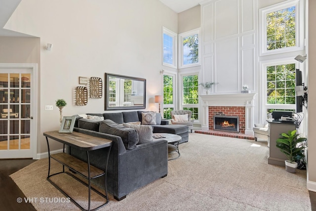 3136 Kewanee Ln, Naperville, IL 60564 - living area with a high ceiling and a fireplace