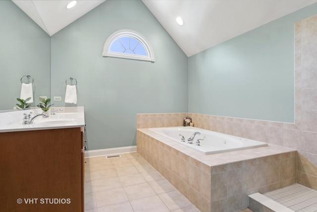 3136 Kewanee Ln, Naperville, IL 60564 - full bath featuring a garden tub, vanity, tile patterned flooring, and lofted ceiling