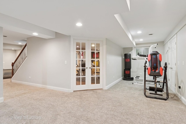 3136 Kewanee Ln, Naperville, IL 60564 - exercise area with carpet, recessed lighting, and french doors