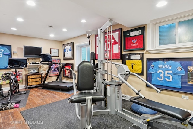 3136 Kewanee Ln, Naperville, IL 60564 - workout area with wood finished floors and recessed lighting
