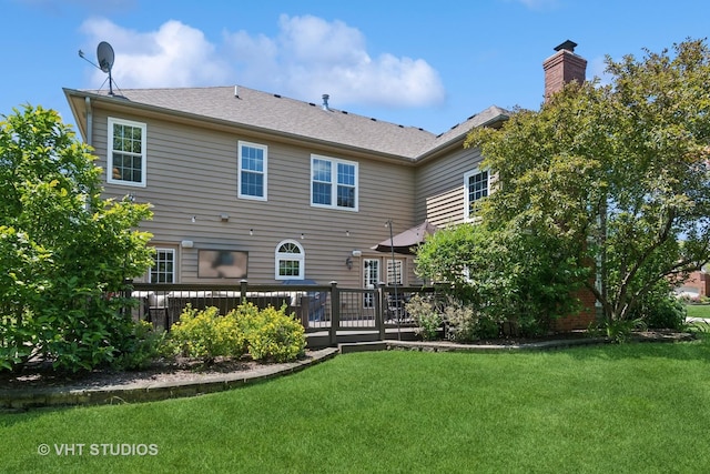 3136 Kewanee Ln, Naperville, IL 60564 - rear view of house featuring a deck, a yard, and a chimney