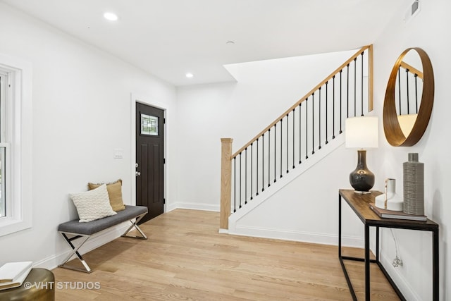 920 Hayes Ave, Oak Park, IL 60302 - foyer entrance with light wood-style flooring, recessed lighting, and stairs