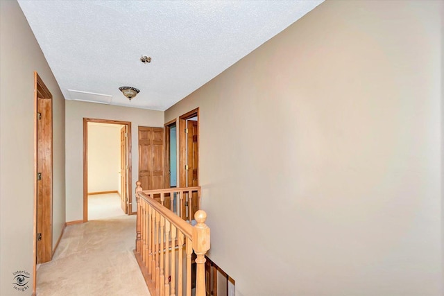 13706 W Cedarbend Dr, Homer Glen, IL 60491 - hall with an upstairs landing, light colored carpet, a textured ceiling, and attic access
