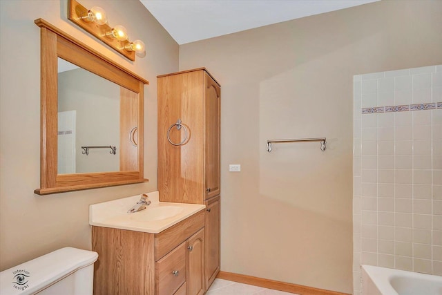 13706 W Cedarbend Dr, Homer Glen, IL 60491 - bathroom with vanity, tile patterned floors, and washtub / shower combination