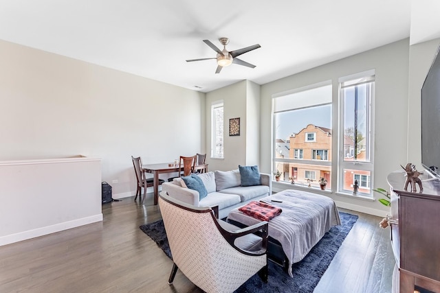 2143 W 19th St Unit 3, Chicago, IL 60608 - living area with wood finished floors, a ceiling fan, and baseboards