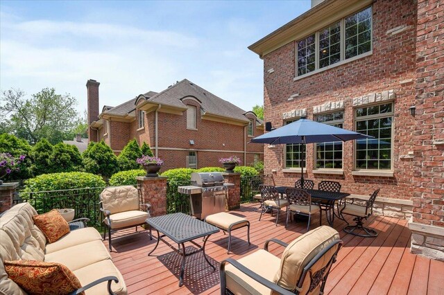 320 Vista Dr, Wilmette, IL 60091 - wooden terrace with outdoor lounge area, outdoor dining area, and a grill