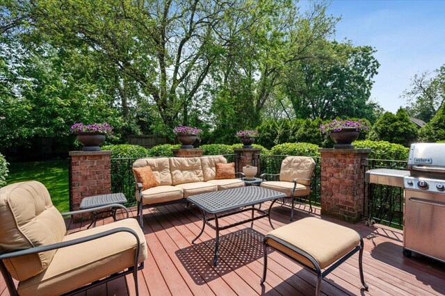320 Vista Dr, Wilmette, IL 60091 - wooden terrace with an outdoor hangout area and area for grilling