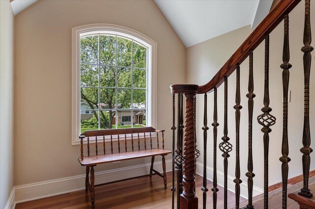 320 Vista Dr, Wilmette, IL 60091 - entrance foyer with lofted ceiling, wood finished floors, and stairway