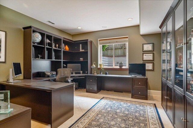 320 Vista Dr, Wilmette, IL 60091 - office with light tile patterned floors, built in desk, and recessed lighting