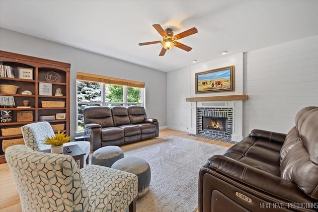 0S587 Grengs Ln, Geneva, IL 60134 - living area featuring ceiling fan, wood finished floors, and a tile fireplace