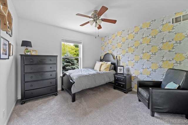 0S587 Grengs Ln, Geneva, IL 60134 - bedroom featuring carpet, wallpapered walls, and ceiling fan