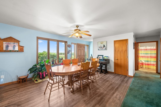2365 Richardson Rd, West Brooklyn, IL 61378 - dining room featuring baseboards, wood finished floors, and a ceiling fan