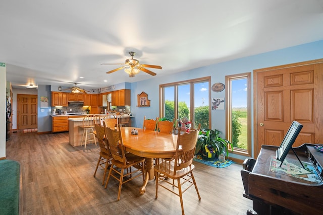 2365 Richardson Rd, West Brooklyn, IL 61378 - dining area with light wood finished floors, ceiling fan, and baseboards