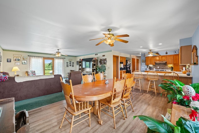 2365 Richardson Rd, West Brooklyn, IL 61378 - dining area with a ceiling fan, recessed lighting, and light wood-style floors