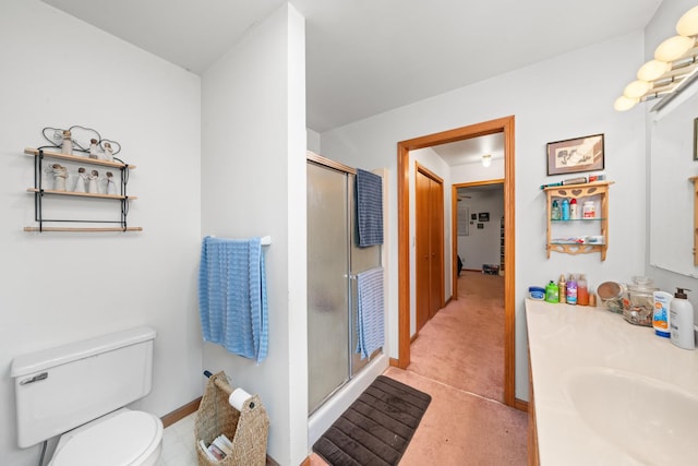 2365 Richardson Rd, West Brooklyn, IL 61378 - full bath with vanity, a stall shower, toilet, and baseboards