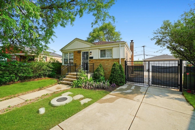 4014 W 77th Pl, Chicago, IL 60652 - bungalow-style home featuring brick siding, a gate, a chimney, and a fire pit