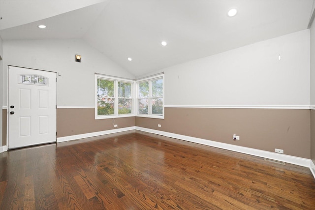 4014 W 77th Pl, Chicago, IL 60652 - unfurnished room featuring vaulted ceiling, baseboards, wood finished floors, and recessed lighting