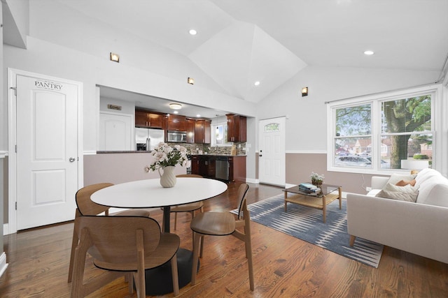 4014 W 77th Pl, Chicago, IL 60652 - dining space featuring lofted ceiling, dark wood-style floors, and recessed lighting