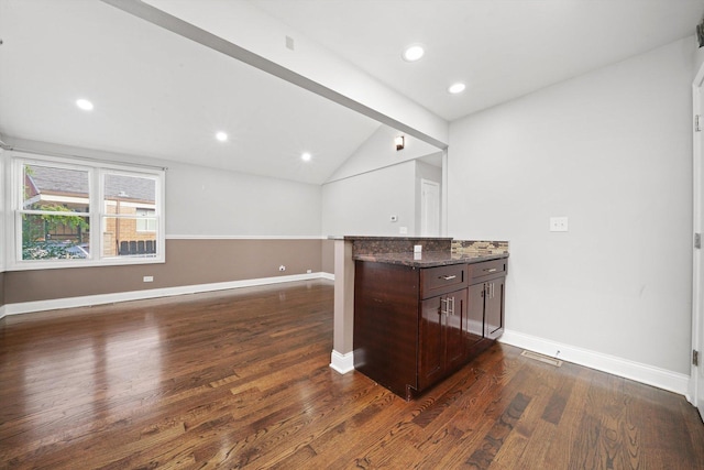 4014 W 77th Pl, Chicago, IL 60652 - bar area featuring dark wood finished floors, lofted ceiling, baseboards, and recessed lighting