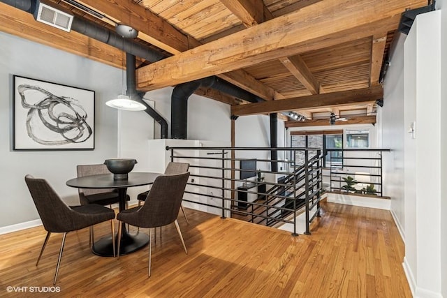 1737 N Paulina St Unit 112, Chicago, IL 60622 - dining room with a wood ceiling with exposed beams and wood finished floors