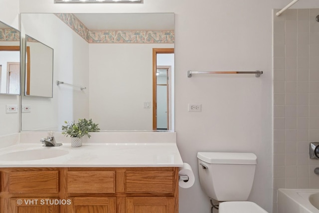 21359 W Sycamore Dr, Plainfield, IL 60544 - bathroom with toilet, vanity, and washtub / shower combination