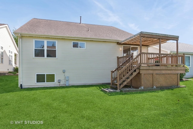 21359 W Sycamore Dr, Plainfield, IL 60544 - back of house featuring a yard, a wooden deck, and roof with shingles