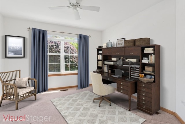 21359 W Sycamore Dr, Plainfield, IL 60544 - office area with carpet, baseboards, and a ceiling fan