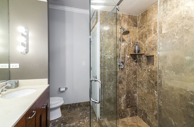 1355 W Washington Blvd Unit 4A, Chicago, IL 60607 - full bath featuring a stall shower, vanity, and ornamental molding