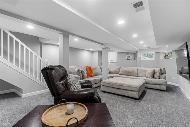 3828 N Wilton Ave, Chicago, IL 60613 - carpeted living area featuring recessed lighting, baseboards, and stairway