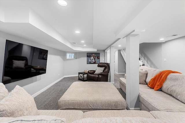 3828 N Wilton Ave, Chicago, IL 60613 - carpeted living room with recessed lighting, baseboards, and stairway