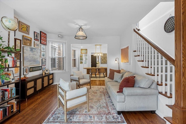 3828 N Wilton Ave, Chicago, IL 60613 - living room with wood finished floors, stairway, and baseboards