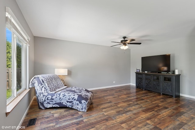 261 E Camden Ln, Round Lake Beach, IL 60073 - living area with wood finished floors, ceiling fan, and baseboards