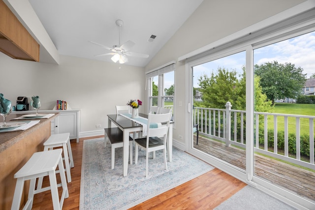 1795 Vermont Dr Unit A, Elk Grove Village, IL 60007 - dining area with lofted ceiling, wood finished floors, and ceiling fan