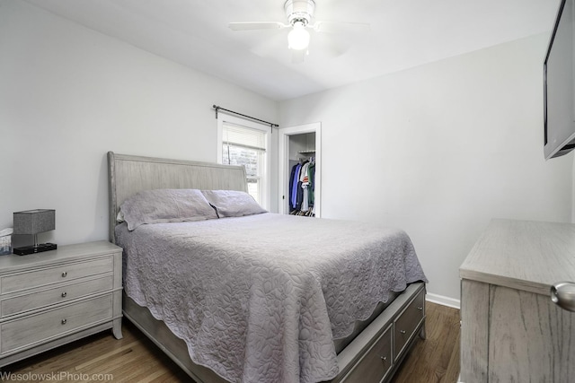 4024 N Overhill Ave, Norridge, IL 60706 - bedroom with dark wood-style floors, a ceiling fan, a closet, and a spacious closet