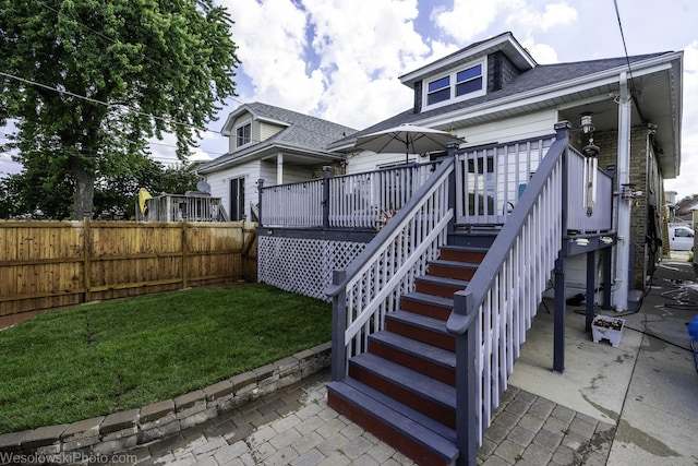 4024 N Overhill Ave, Norridge, IL 60706 - rear view of property featuring stairs, a deck, roof with shingles, and a patio area