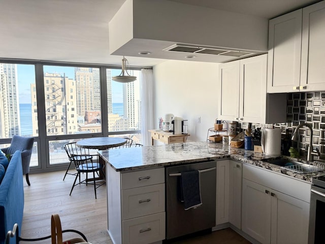 21 W Goethe St Unit 18D, Chicago, IL 60610 - kitchen with dishwasher, a peninsula, healthy amount of natural light, and light stone countertops